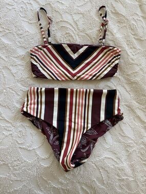 Reversible Maaji Burgundy, Black, Cream & Pink Striped Bikini Set
